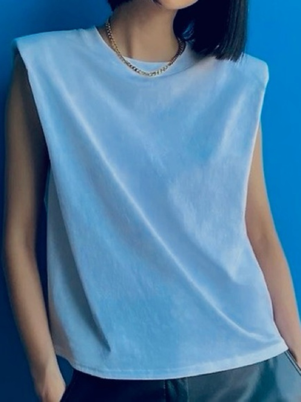 Babaton Pale Blue Padded-Shoulder Tank